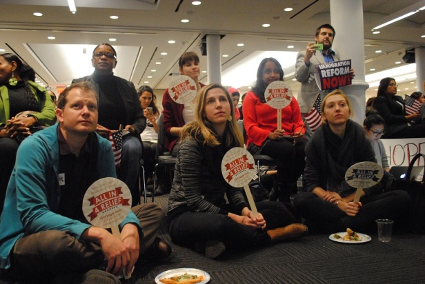 New Yorkers for Real Immigration Reform (NYRIR) viewing party in Manhattan at 32BJ SEIU. Link to NYIC page at bottom of article